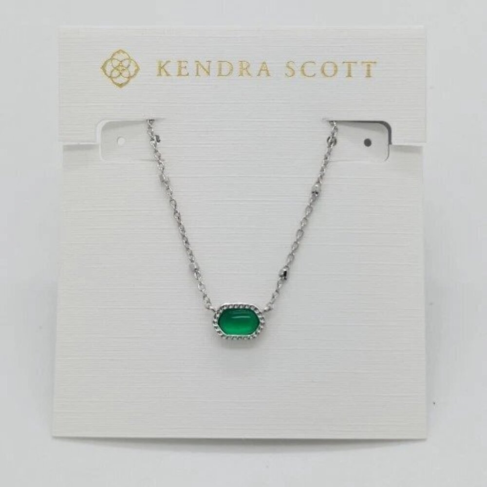 Kendra Scott Mini Elisa Silver Satellite Pendant Necklace in Jade Green